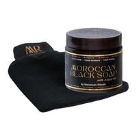 Savon noir marocain exfoliant, gant Kessa marocain authentique et barre de savon 100 % à l'huile d'argan traitée à froid, tous fabriqués au Maroc. Ce trio traditionnel est essentiel pour le nettoyage