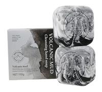 Savon pour le visage pour l'acné|2 pièces savon au charbon 100g visage à l'argile volcanique pour 'acné ingrédients naturels barre de charbon contrôle de 'huile Mostuizer pour hommes femmes cu