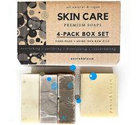 Savon Sel Himalaya Homme Poola Bloom - Ensemble de 4 Savons Vegan Exfoliants au Sel de l'Himalaya, Gommage Corps Hammam, Savon Anti-cellulite au Thé Noir et Boue de la