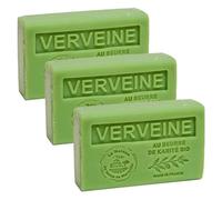 Savon Solide à la Verveine - Enrichi en Beurre de Karité Bio - Savon Parfumé - 100% Végétal et Naturel - Fabriqué en Provence - Main & Corps Hydratant - 3x125g