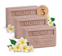 Savon Solide au Monoï - Enrichi en Beurre de Karité Bio - Savon Parfumé - 97% d'ingrédients d'origine naturelle - Fabriqué en Provence - Main & Corps Hydratant - 3x125g