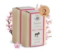 Savon Solide Bio au Laît d'ânesse - Savon Parfumé Fleur de Cerisier - 98% d’ingrédients d’origine végétale - Fabriqué en Provence -Main & Corps 2x125g