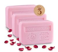 Savon Solide Karité Rose Exfoliante - Lot de 3x250g - Enrichi en Beurre de Karité Bio - Savon Naturel Parfumé de Grasse - Fabriqué en Provence - 97% Végétal