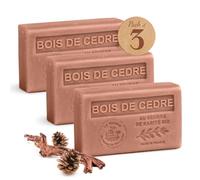 Savon Solide parfum Bois de Cèdre - Enrichi en Beurre de Karité Bio - Savon Parfumé - 100% Végétale- Fabriqué en Provence - Main & Corps Hydratant - 3x125g