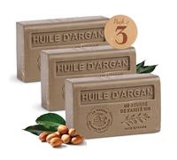 Savon Solide parfum huile d'Argan - Enrichi en Beurre de Karité Bio - Savon Parfumé - 100% Végétale - Fabriqué en Provence - Main & Corps Hydratant - 3x125g