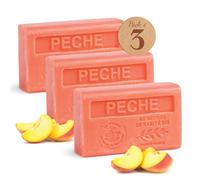 Savon Solide parfumé à la Pêche - Enrichi en Beurre de Karité Bio - Savon Parfumé - 100% Végétale- Fabriqué en Provence - Main & Corps Hydratant - 3x125g
