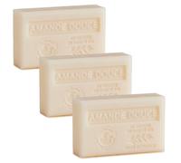 Savon Solide parfumé Amande Douce - Enrichi en Beurre de Karité Bio - Savon Parfumé - 100% Végétale- Fabriqué en Provence - Main & Corps Hydratant - 3x125g