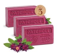 Savon Solide parfumé au Patchouli - Enrichi en Beurre de Karité Bio - Savon Parfumé - 97% d'ingrédients naturels - Fabriqué en Provence - Main & Corps Hydratant - 3x125g