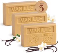 Savon Solide Parfumé Vanille-Enrichi En Beurre De Karité Bio-Savon Parfumé-100% Végétale- Fabriqué En Provence-Main & Corps Hydratant-3x125g