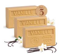 Savon Solide parfumé Vanille - Enrichi en Beurre de Karité Bio - Savon Parfumé - 100% Végétale- Fabriqué en Provence - Main & Corps Hydratant - 3x125g