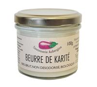 Savonnerie Aubergine Beurre de Karité Bio Brut, 100g, Non Désodorisé, Non Raffiné, Pour Visage, Corps et Cheveux, Certifié Cosmos Organic, Biologique, Fabriqué en France