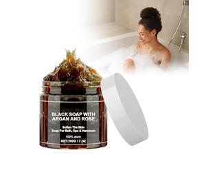 Savons Noirs Marocains, 200 G Savon Noir À L'argan Et À La Rose Savon Noir Exfoliant Pour Le Corps Du Maroc Moroccan Black Soap Dispenser Morocco Body Scrub, Deep Cleansing And Softening Skin