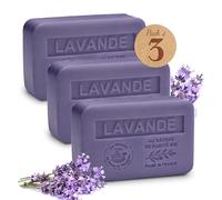 Savons Solides Karité Lavande - Lot de 3x250g - Enrichi en Beurre de Karité Bio - Savon Naturel Parfumé de Grasse - Fabriqué en Provence - Savon Main & Corps Hydratant - 97% Végétal