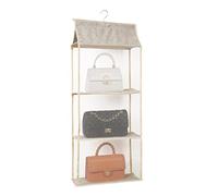 SAVORLIVING Rangement Suspendu Sac a Main, Organisateur de Sacs à Main Suspendu en Maille Respirante, Organisateur de Placard Non tissé Pliable et réglable Universel (Beige, 3 Poches)