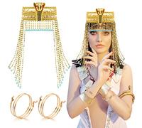 SAVOSWEET 3 Pièces Accessoires de Costume Égyptien Bandeau de Cobra Égyptien, Couronne De Reine D'Egypte, Bracelet Serpent en Or, Manchette Bras de Serpent, Deguisement Cléopâtre Reine du Nil