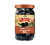 Savourez des olives prêtes à déguster sans dénoyautage - TRAMIER Olives Noires Confites Dénoyautées, 150g - Lot de 4