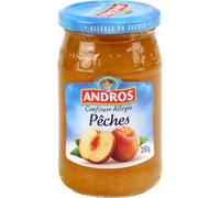 Savourez la pêche avec 30% de sucres en moins avec ANDROS Confiture pêche allégée en sucres, format familial 350g - Lot de 4