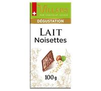 Savourez la tablette VILLARS au chocolat au lait et éclats de noisettes, gourmandise 100g- Lot De 4
