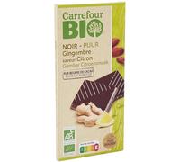 Savourez l'alliance du chocolat noir et des épices avec CARREFOUR BIO Tablette Chocolat Noir Gingembre Citron Bio, 100g - Lot de 4