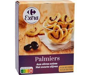 Savourez l'apéritif authentique sans effort avec CARREFOUR EXTRA Biscuits palmiers olives noires pur beurre, format 100g - Lot de 4