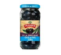 Savourez l'apéritif avec moins de sel grâce aux Olives Noires Dénoyautées à la Grecque TRAMIER, format pratique de 220g - Lot de 3