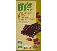 Savourez l'intensité d'un chocolat noir 80% bio d'origine Equateur avec CARREFOUR BIO, tablette de 100g au pur beurre de cacao pour un plaisir authentique - Lot de 6