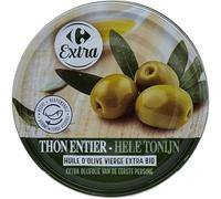 Savourez un thon entier de qualité dans une huile d'olive vierge extra bio avec CARREFOUR EXTRA, format pratique de 104g pour des repas malins et gourmands au quotidien - Lot de 3