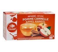 Savourez une pause réconfortante avec l'infusion pomme et cannelle CARREFOUR CLASSIC', format box de 25 sachets, 55 g - Lot de 4