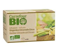 Savourez une pause réconfortante et chaleureuse avec CARREFOUR BIO Infusion Gingembre Citronnelle Citron, 20 sachets - 30g - Lot de 4