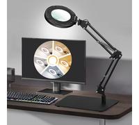 SAVSOO Lampe Loupe sur Pied- Grande loupe avec Commande Tactile et Pince, Grossissante 5X, 5 Modes de Couleurs réglables,Mémoire,Noir