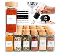 SAVVY & SORTED Lot de 24 pots à épices en verre avec étiquette, 113,4 g, 374 étiquettes à épices, moulin à poivre, récipients vides pour assaisonnement aux herbes, entonnoir et couvercles shaker