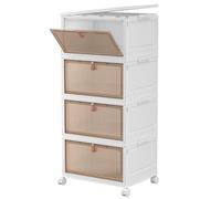 SavvyStor Boîtes de rangement avec couvercle - Tiroirs de rangement en plastique à 4 niveaux, boîtes empilables pour chambre à coucher, salon