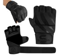 SAWANS Gants de Boxe MMA pour Boxe, entraînement, Lutte, Lutte, Arts Martiaux, Paume Ouverte en Cuir synthétique pour Kickboxing, Sac de Frappe, Muay Thai, Combat de Cage (Noire, L)