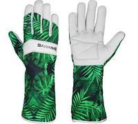 SAWANS Gants de Jardinage Taille de Rosiers avec Manche Longue Hommes Femmes Cuir Gants de Travail Jardinage Jardin Antidérapants Cour Respirants Confortables Extérieur (Gants Longs, L)
