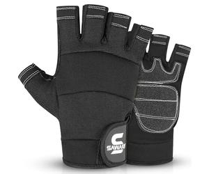 SAWANS Gants de Travail sans Doigts pour Hommes, Gants de Travail Robustes à Demi-Doigts, Gants de sécurité antidérapants pour mécanicien, pour Le Travail, la Formation en entrepôt (Noire, L)