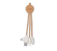Sawfish Stuart Câble de charge personnalisé respectueux de l'environnement en liège et paille de blé avec USB-C, Lightning et micro USB, câble de transfert de données USB