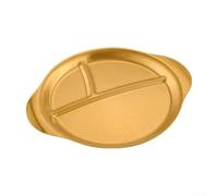 Sawhamale Assiette de service divisée en acier inoxydable avec poignées pour barbecue coréen, plat à double compartiment pour sauce et viande, finition métallique polie, plateau minimaliste moderne