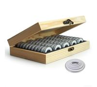 Sawhamale Boîte de rangement en bois pour pièces commémoratives de 18 mm, 21 mm, 25 mm, 27 mm et 30 mm - Placage de bouleau non peint, coque transparente double face