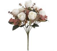 Sawhamale Bouquet de roses artificielles vintage en soie avec chrysanthèmes pour centre de table de mariage, décoration d'intérieur, salon, arrangement floral fait à la main, 30 x (blanc)