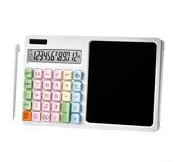 Sawhamale Calculatrice solaire à 12 chiffres avec tableau d'écriture LCD violet grand écran ABS portable pour bureau, école, maison, arithmétique et prise de notes (blanc)
