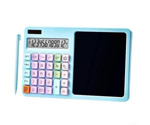 Sawhamale Calculatrice solaire à 12 chiffres avec tableau d'écriture LCD violet grand écran ABS portable pour bureau, école, maison, arithmétique et prise de notes (bleu)