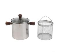 Sawhamale Friteuse en acier inoxydable 304 avec capacité de 1,5 l et 2,0 L, poignée antidérapante en noyer, panier en maille, design de drainage d'huile pour cuisson au gaz et à induction (B-1,5 l)