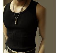 Sawhamale Gilet d'été en tricot côtelé en forme de I pour homme, couleur unie, débardeur fin pour le sport, la gym, le streetwear, décontracté, pour le quotidien, beige (taille XL, noir)