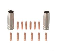 Sawhamale Kit de 14 embouts de soudage MIG de 0,8 mm et 1,0 mm avec 2 buses de gaz pour lampe torche MB15AK, ensemble d'accessoires consommables en laiton cuivré