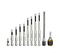 Sawhamale Lot de 11 embouts de tournevis cruciformes PH2 en alliage d'acier antidérapant à double rainure avec tige hexagonale de 6,35 mm, coupleur à changement rapide et tiges d'extension pour