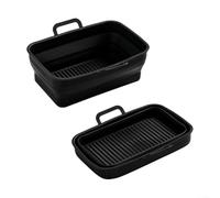 Sawhamale Lot de 2 paniers pliables en silicone pour friteuse à air comprimé modèle rectangulaire DZ201410 - Réutilisable, passe au lave-vaisselle, design canal d'huile, 19,5 x 12,7 x 7 cm (noir)