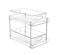 Sawhamale Organiseur d'évier extractible à double couche, étagère de rangement transparente sous évier avec tiroirs pour armoire de cuisine et comptoir de salle de bain, assemblage sans outils