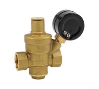 Sawhamale Vanne de réduction de pression d'eau réglable en laiton avec manomètre pour systèmes d'irrigation de jardin, DN15 1/2 pouce régulateur de débit avec tamis, jaune