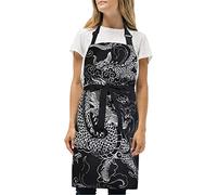 Sawhonn Art Dragon Chinois Tablier de Cuisine Sangle Réglable Tabliers de Chef BBQ Jardin Café pour Serveuse Serveur Enfant avec 2 Poches