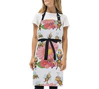 Sawhonn Fleur d'abeille De Dessin Animé Tablier de Cuisine Sangle Réglable Tabliers de Chef BBQ Jardin Café pour Serveuse Serveur Enfant avec 2 Poches